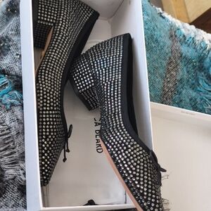 Veronica Beard Black Flats with Silver Embellishments